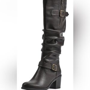 White Mountain Desirable Knee High Boots Black Size 8M Low Heel Zip
